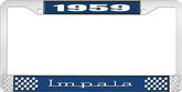1959 Impala Style #3 Blue and Chrome License Plate Frame with White Lettering