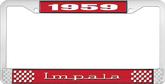 1959 Impala Style #3 Red and Chrome License Plate Frame with White Lettering