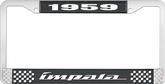 1959 Impala Style #4 Black and Chrome License Plate Frame with White Lettering