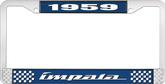 1959 Impala Style # 4 Blue and Chrome License Plate Frame with White Lettering