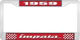 1959 Impala Style #4 Red and Chrome License Plate Frame with White Lettering