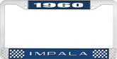 1960 Impala Style #2 Blue and Chrome License Plate Frame with White Lettering
