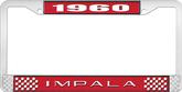 1960 Impala Style #2 Red and Chrome License Plate Frame with White Lettering