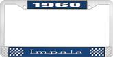 1960 Impala Style #3 Blue and Chrome License Plate Frame with White Lettering
