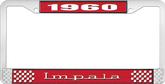1960 Impala Style #3 Red and Chrome License Plate Frame with White Lettering