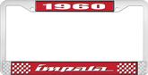 1960 Impala Style #4 Red and Chrome License Plate Frame with White Lettering