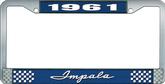 1961 Impala Style #1 Blue and Chrome License Plate Frame with White Lettering