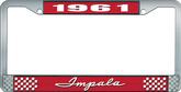 1961 Impala Style #1 Red and Chrome License Plate Frame with White Lettering
