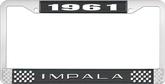 1961 Impala Style #2 Black and Chrome License Plate Frame with White Lettering