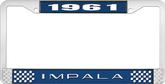 1961 Impala Style #2 Blue and Chrome License Plate Frame with White Lettering
