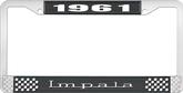 1961 Impala Style #3 Black and Chrome License Plate Frame with White Lettering