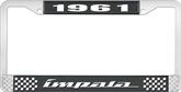 1961 Impala Style #4 Black and Chrome License Plate Frame with White Lettering