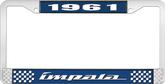1961 Impala Style #4 Blue and Chrome License Plate Frame with White Lettering