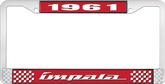 1961 Impala Style #4 Red and Chrome License Plate Frame with White Lettering