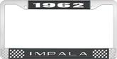1962 Impala Style #2 Black and Chrome License Plate Frame with White Lettering