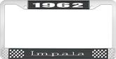 1962 Impala Style #3 Black and Chrome License Plate Frame with White Lettering