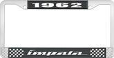 1962 Impala Style #4 Black and Chrome License Plate Frame with White Lettering