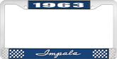 1963 Impala Style #1 Blue and Chrome License Plate Frame with White Lettering