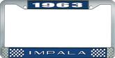 1963 Impala Style #2 Blue and Chrome License Plate Frame with White Lettering