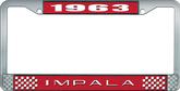 1963 Impala Style #2 Red and Chrome License Plate Frame with White Lettering