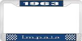 1963 Impala Style #3 Blue and Chrome License Plate Frame with White Lettering
