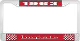 1963 Impala Style #3 Red and Chrome License Plate Frame with White Lettering