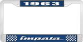 1963 Impala Style #4 Blue and Chrome License Plate Frame with White Lettering