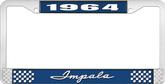 1964 Impala Style #1 Blue and Chrome License Plate Frame with White Lettering