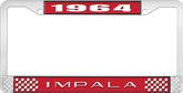 1964 Impala Style #2 Red and Chrome License Plate Frame with White Lettering