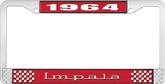 1964 Impala Style #3 Red and Chrome License Plate Frame with White Lettering