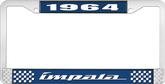 1964 Impala Style #4 Blue and Chrome License Plate Frame with White Lettering