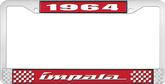 1964 Impala Style #4 Red and Chrome License Plate Frame with White Lettering