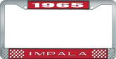 1965 Impala Style #2 Red and Chrome License Plate Frame with White Lettering