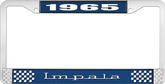 1965 Impala Style #3 Blue and Chrome License Plate Frame with White Lettering