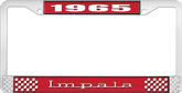 1965 Impala Style #3 Red and Chrome License Plate Frame with White Lettering