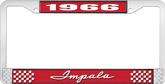 1966 Impala Style #1 Red and Chrome License Plate Frame with White Lettering