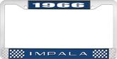 1966 Impala Style #2 Blue and Chrome License Plate Frame with White Lettering