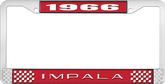 1966 Impala Style #2 Red and Chrome License Plate Frame with White Lettering