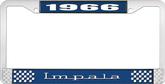 1966 Impala Style #3 Blue and Chrome License Plate Frame with White Lettering