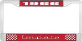 1966 Impala Style #3 Red and Chrome License Plate Frame with White Lettering