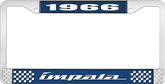 1966 Impala Style #4 Blue and Chrome License Plate Frame with White Lettering
