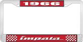 1966 Impala Style #4 Red and Chrome License Plate Frame with White Lettering