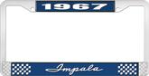 1967 Impala Style #1 Blue and Chrome License Plate Frame with White Lettering