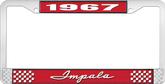 1967 Impala Style #1 Red and Chrome License Plate Frame with White Lettering