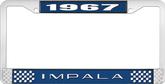 1967 Impala Style #2 Blue and Chrome License Plate Frame with White Lettering