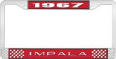 1967 Impala Style #2 Red and Chrome License Plate Frame with White Lettering