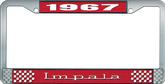 1967 Impala Style #3 Red and Chrome License Plate Frame with White Lettering