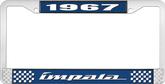 1967 Impala Style #4 Blue and Chrome License Plate Frame with White Lettering
