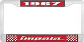 1967 Impala Style #4 Red and Chrome License Plate Frame with White Lettering