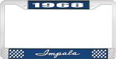 1968 Impala Style # Blue and Chrome License Plate Frame with White Lettering